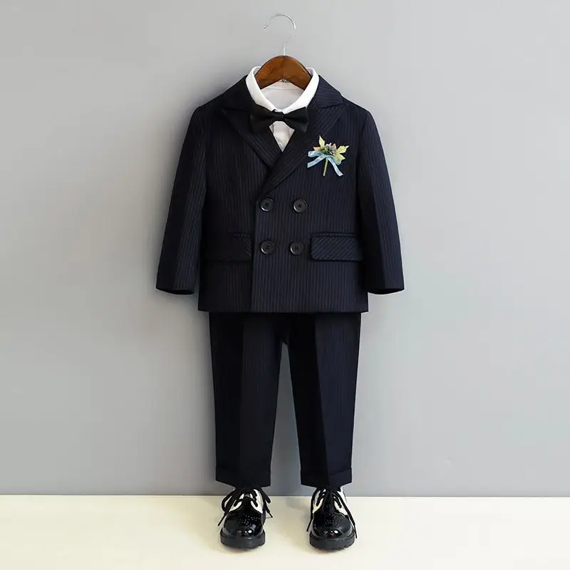 Boys Striped Suit Set British Style Blazer Jacket Pants Formal Outfit for Kids Wedding Party School Performance