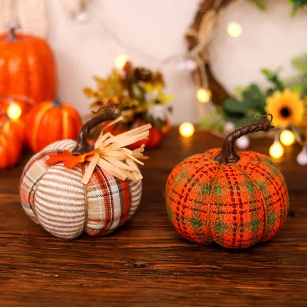 1 Pcs Handmade Autumn Fabric Pumpkin Decor Thanksgiving Artificial Pumpkins Autumn Ornament Hallowee Fall Home Table Decoration