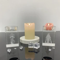 Nordic Crystal Glass Candlesticks Creative 3D Laser Engrave Cross Jesus Statue Mary Sculpture Altar Candle Holder Home Decor