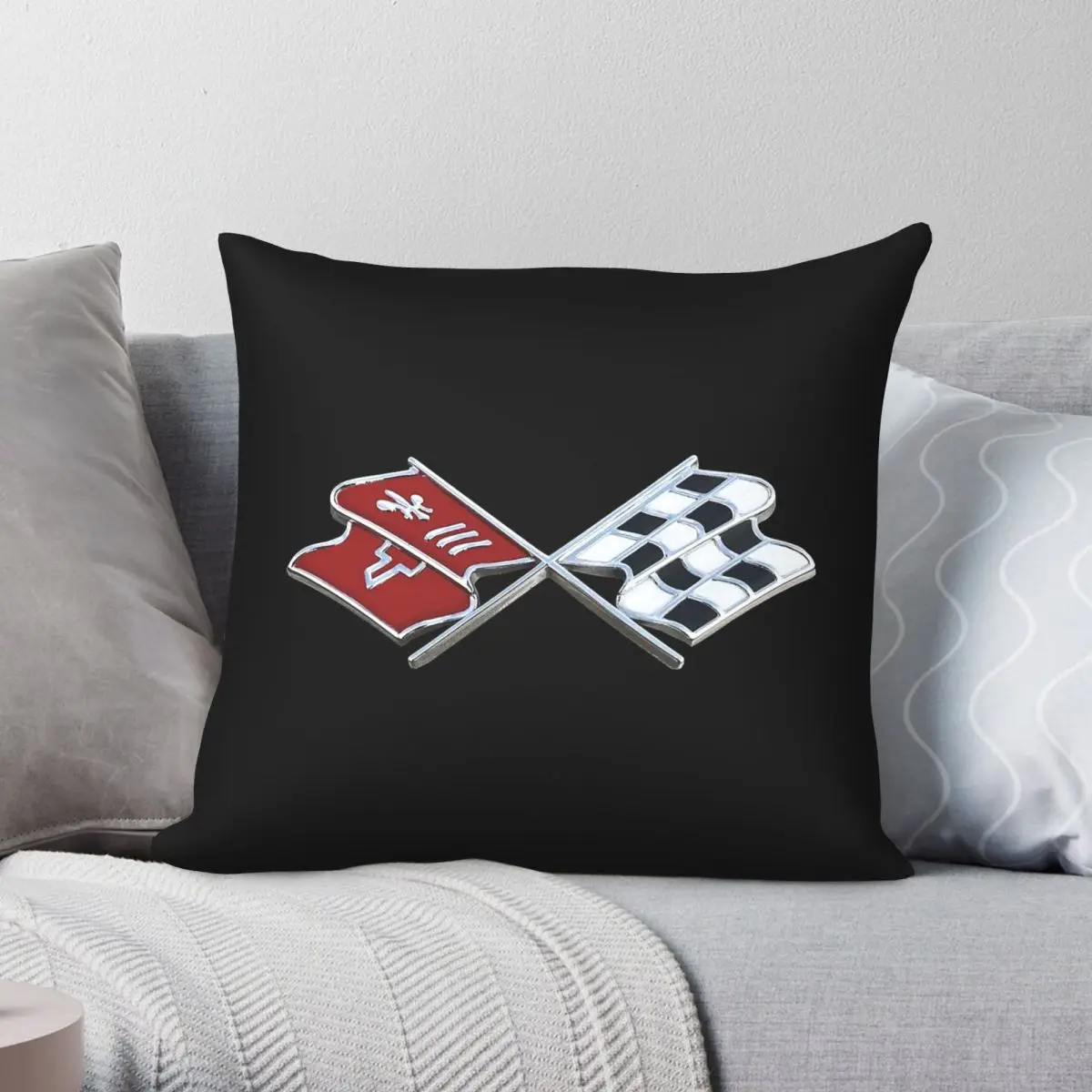 Bowtie Vette Flag Logo Square Pillowcase Polyester Linen Velvet Printed Zip Decorative Sofa Seater Cushion Case Wholesale