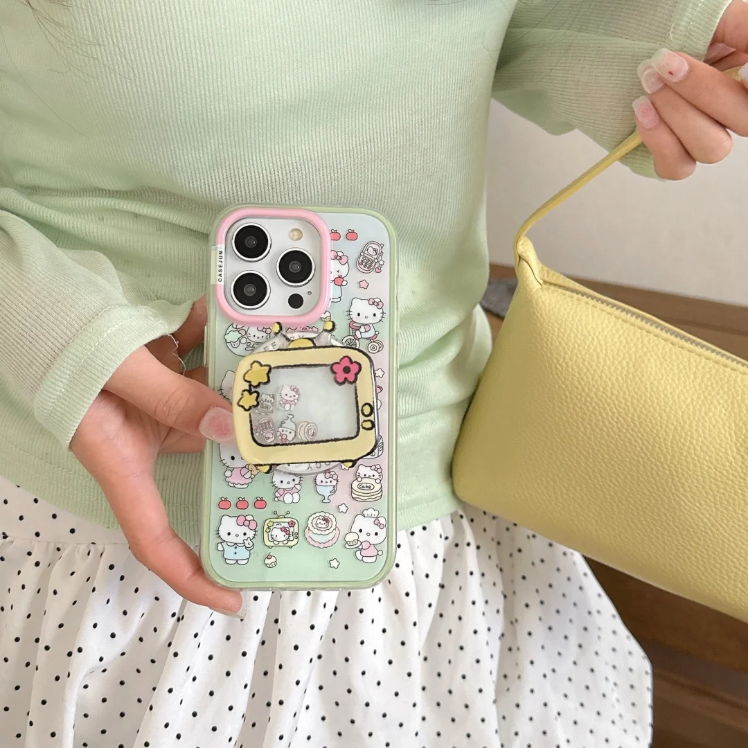 

Hello Kitty illustration green Magsafe Wireless Charge Cases For iPhone16 15 14 13 Pro Max Funny Small TV Magnetic Holder Cover﻿