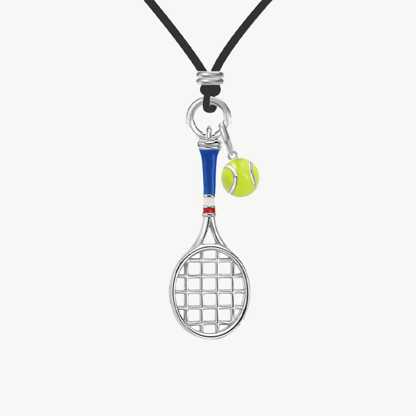 S925 sterling silver tennis racket pendant for men and women, black leather rope necklace, tennis enthusiast accessory