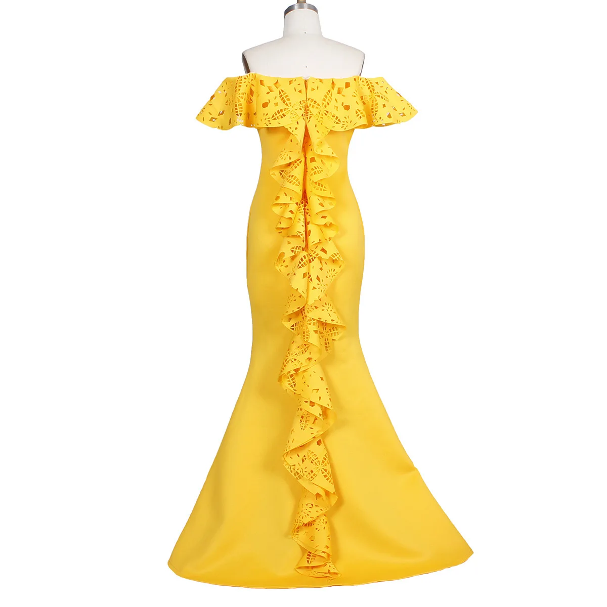 Luxury Party Wedding Long Dresses for Woman Off the Shoulder Ruffles Yellow Red Mermaid Floor Length Elegant Christmas Gowns New