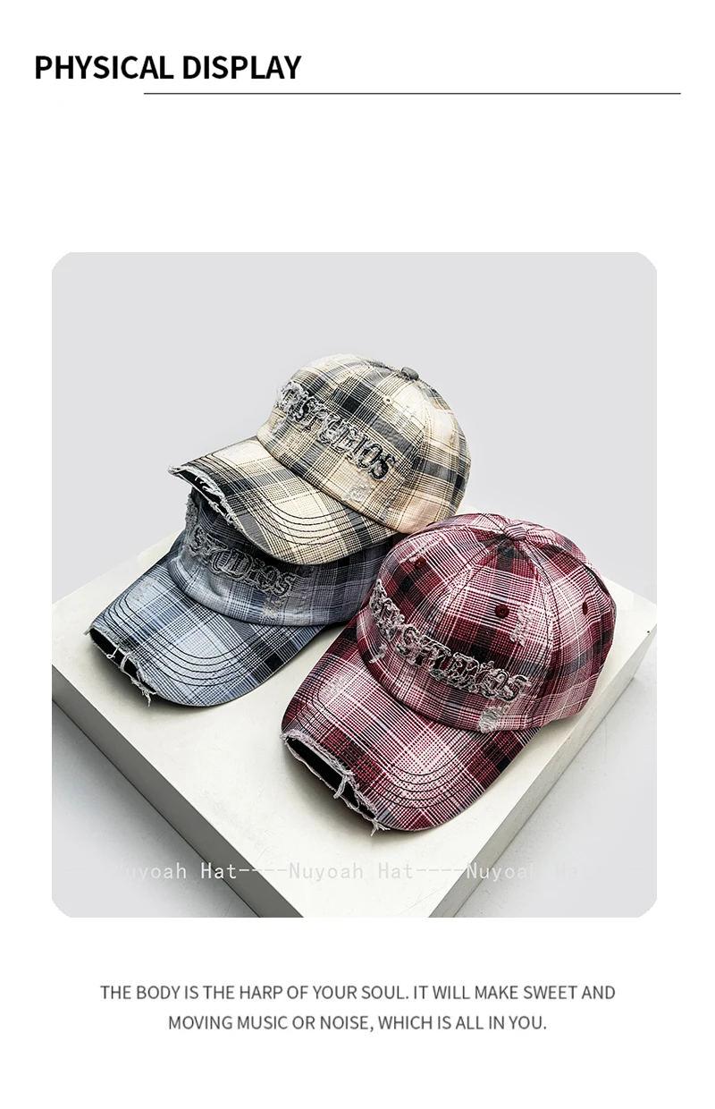 Neue Retro-Baseballkappen für Damen und Herren mit Karomuster und gestickten Buchstaben, Sonnenschutz im Used-Look, vielseitige personalisierte Schirmmützen, modisch für Reisen – Detail 4