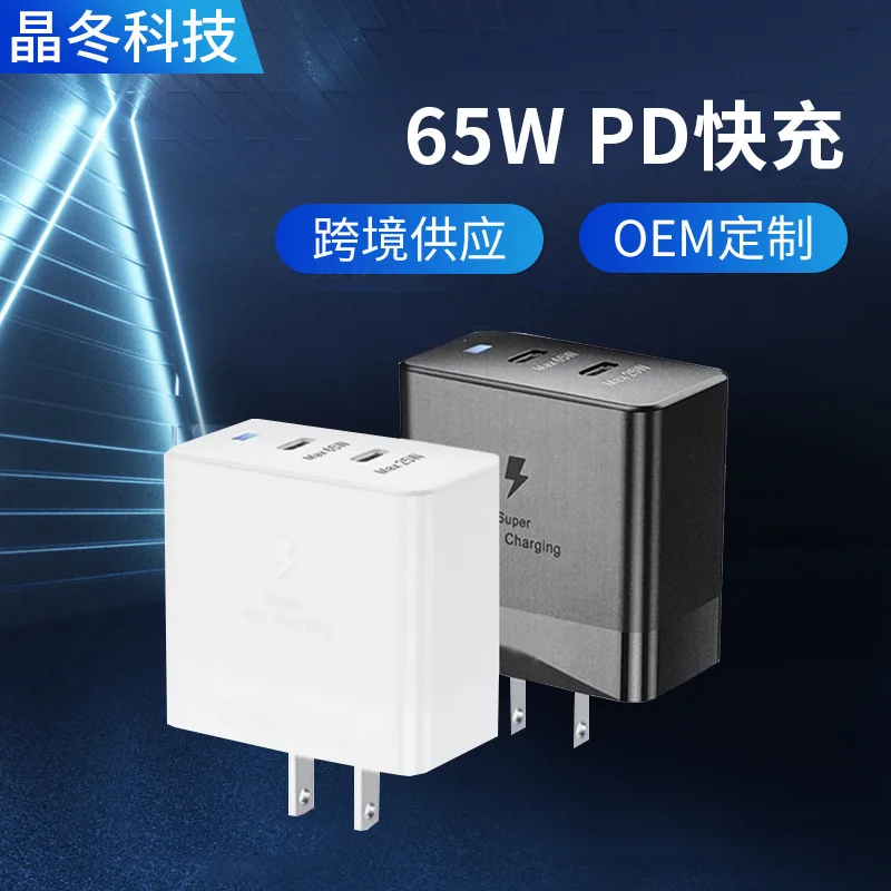 65W dual USB-C port small power adapter with dual PD fast charging suitable for  S23 S22 charger