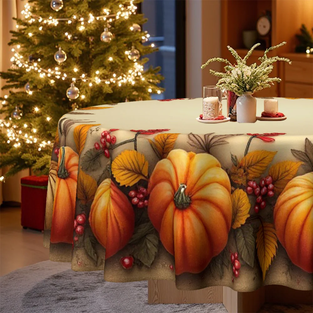 1 tablecloth, featuring a Christmas and Thanksgiving-themed design with pumpkin and autumn leaf patterns, suitable for usezyc