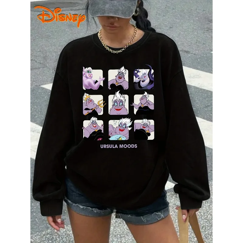 ديزني ليتل ميرميد أورسولا صورة مطبوعة ملابس رياضية نسائية خريف/شتاء جديد للرجال والنساء ملابس الشارع الموضة