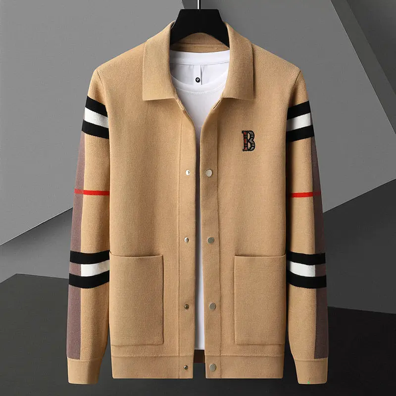 Men's jacket embroidered knitted spring and autumn casual jacket sweater men's handsome lapel fashion trend