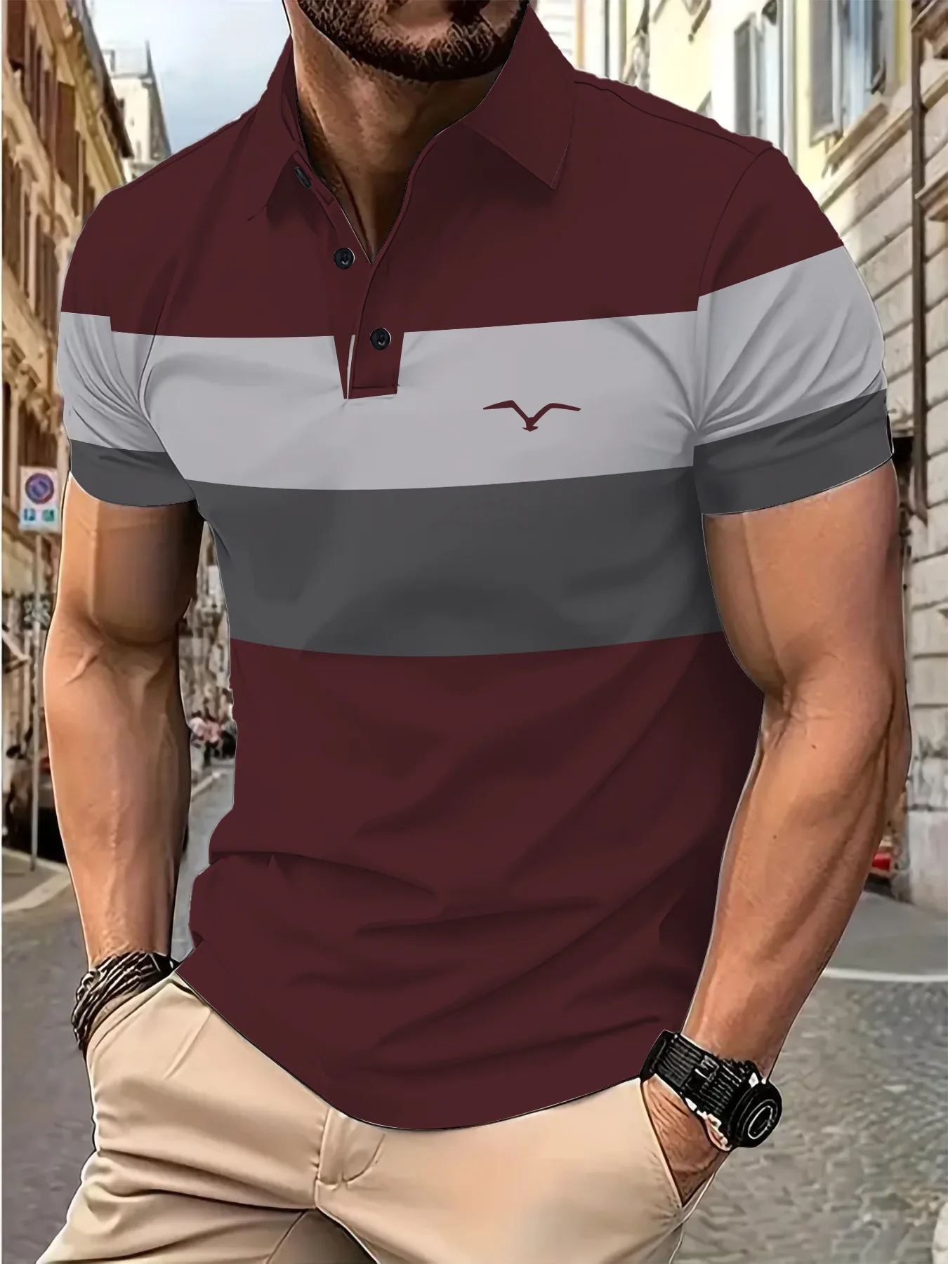 

Fashion Seagull Graphic 3D Print Men's Polo Shirt Casual Top Summer Loose Breathable Short Sleeve Lapel Button Shirt Man Clothes