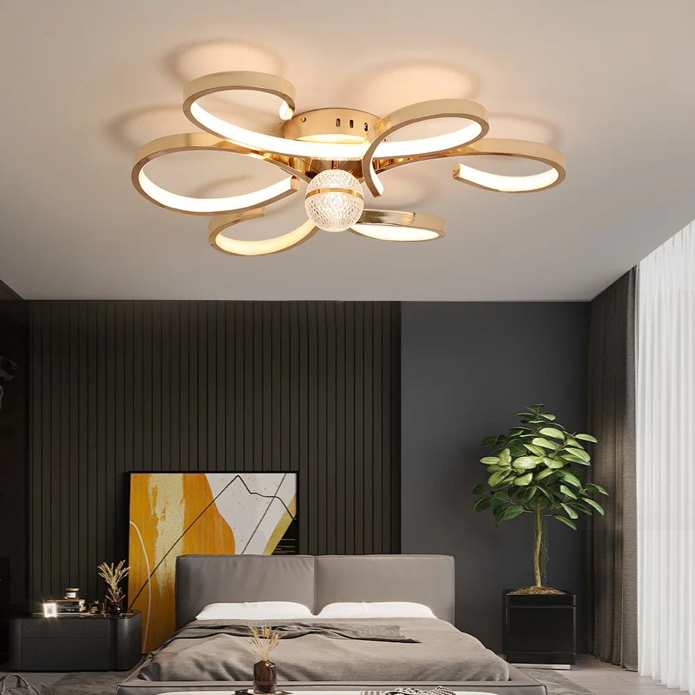 

D60cm Modern LED Ceiling Light with Remote Control, Dimmable Floral Chandelier for Bedroom Kitchen Study, Finish Ceiling Lamp
