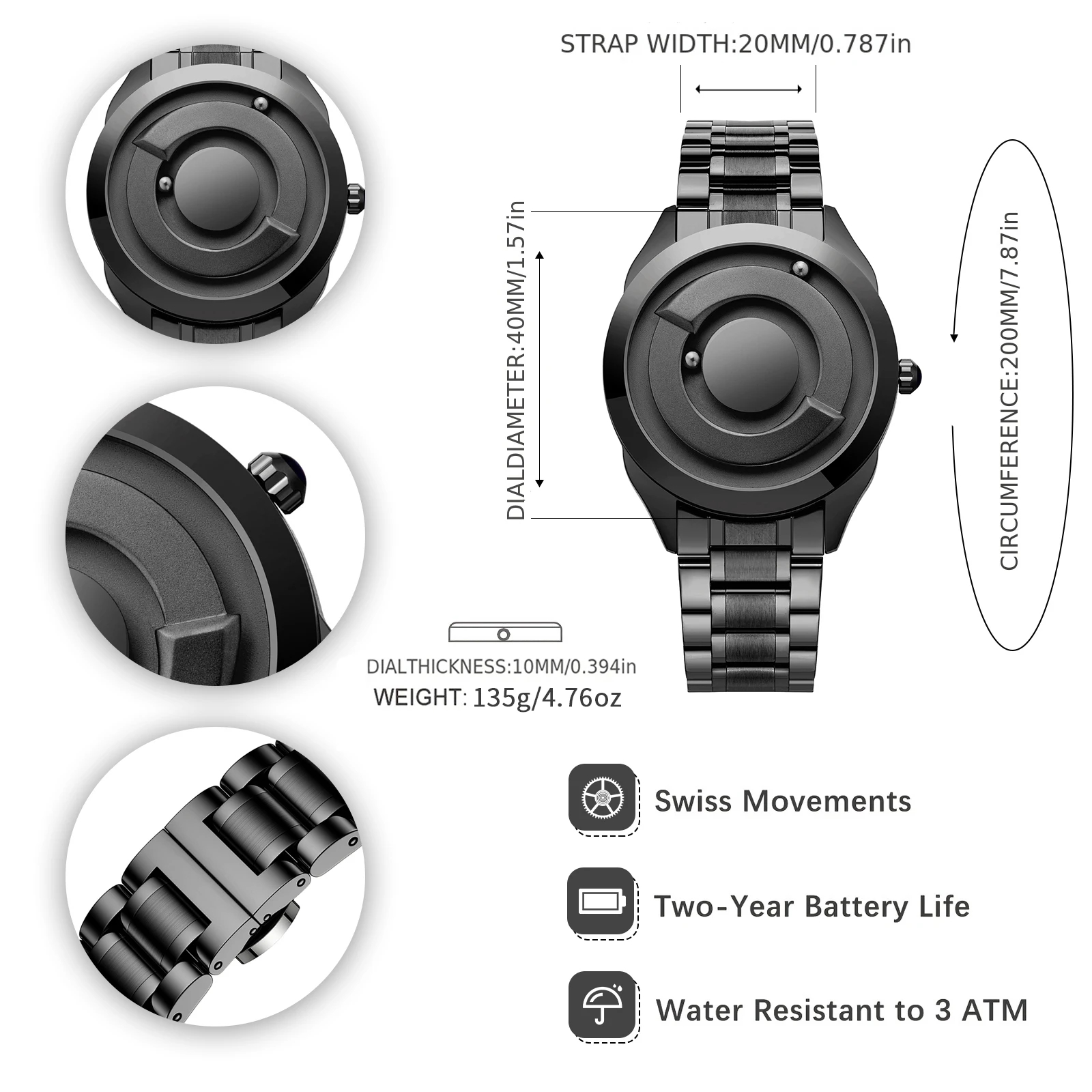 EUTOUR ลูกปัดแม่เหล็กผู้ชายบุคลิกภาพ Creation กีฬานาฬิกา Cool Concept ไร้ขอบแฟชั่นนาฬิกา-สแตนเลสสตีล