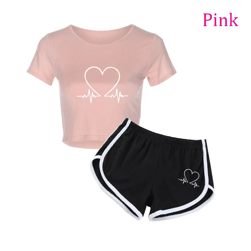 Fashion Printing Women Short Set Woman Sports Suits Short Sleeve T-shirt + Shorts yoga fitness suit