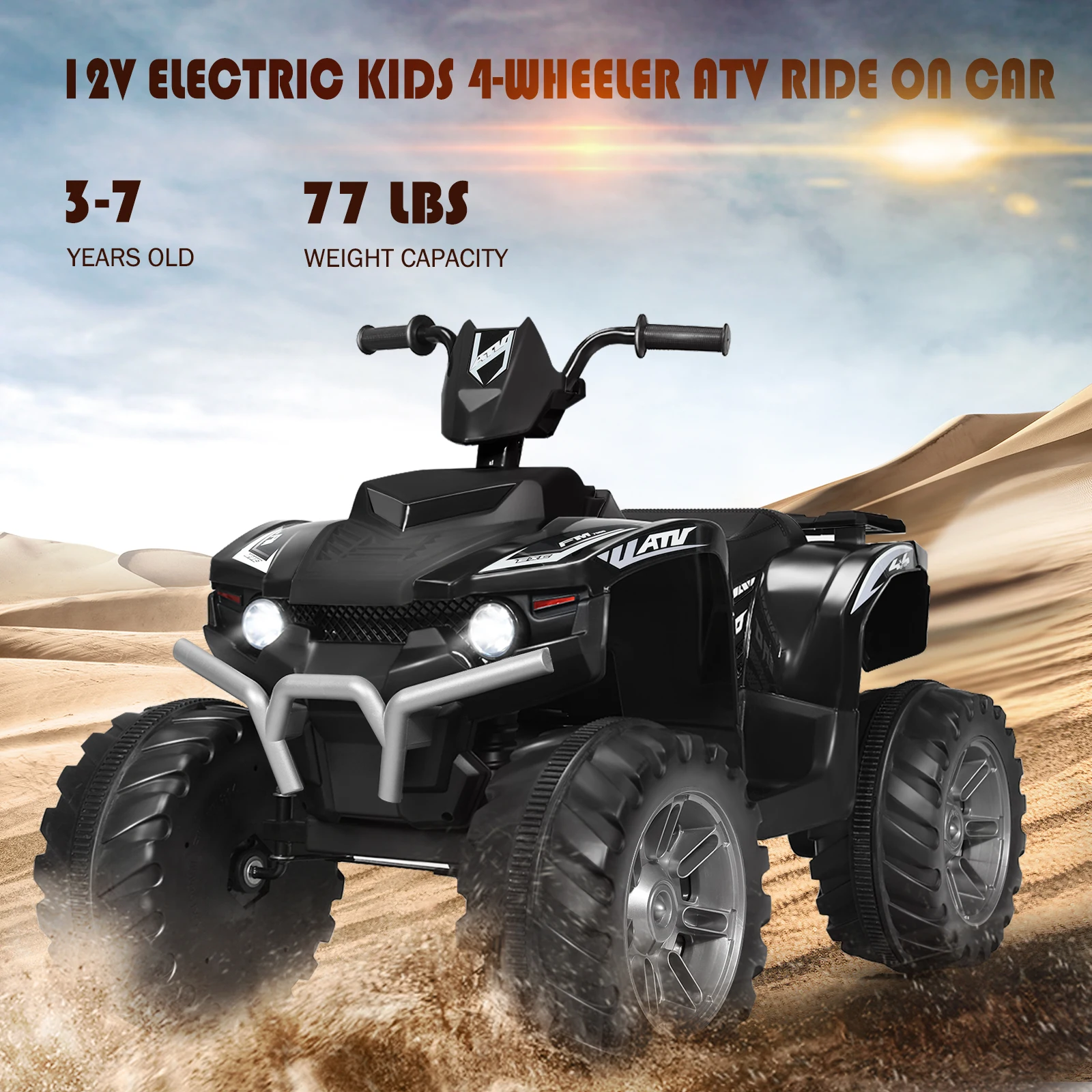 12V Kids 4-Wheeler ATV Quad Ride On Car w/ LED Light & Music Black