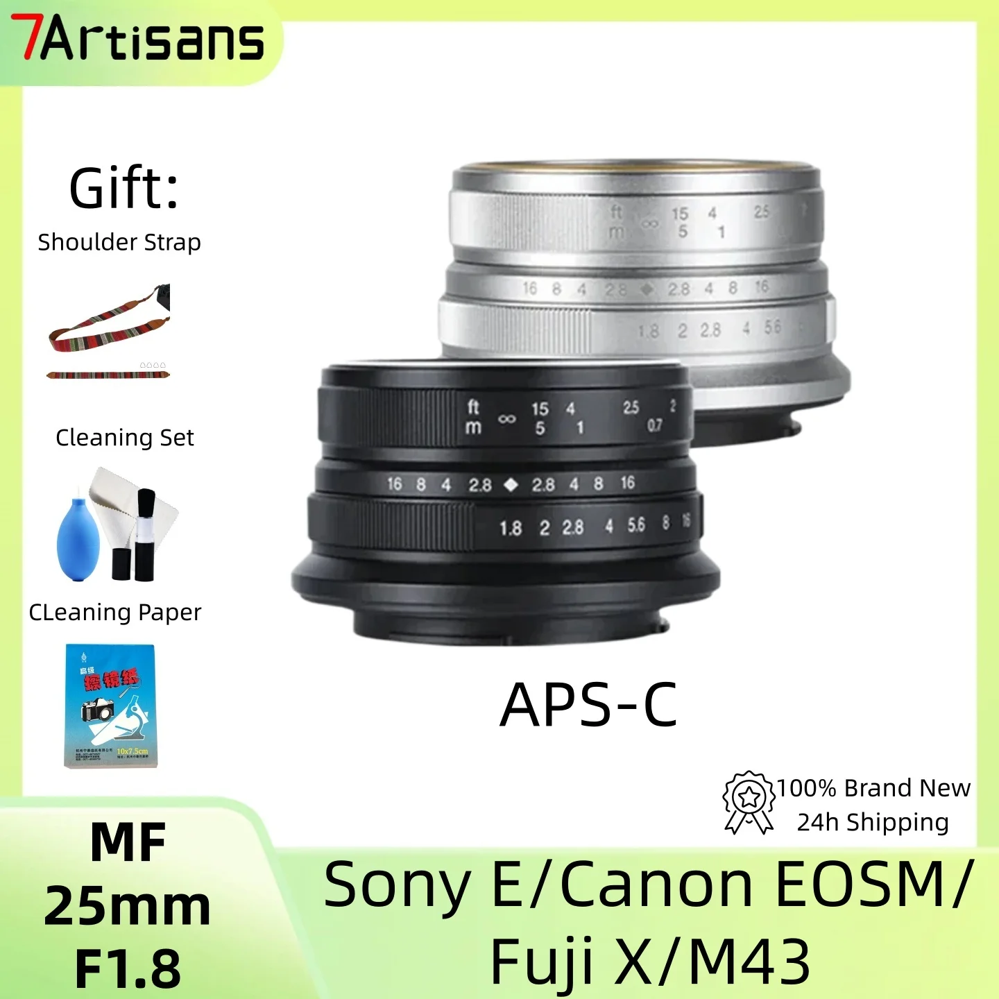 7artisans 25mm F1.8 APS-C Manual Prime Lens Large Aperture for Sony E A6000 a6300 Fujifilm XF X-T4 xt10 Canon EOS-M M10 Micro4/3