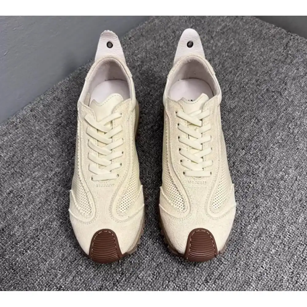 Handcrafted Beige Suede Retro Sneakers – Superior Craftsmanship, Modern Minimalist Appeal