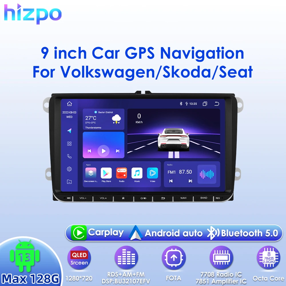 

Hizpo 2Din 9inch CarPlay Android Auto Car Radio for VW Passat B6 T5 B7 B8 Golf Caddy Polo Transporter Touran DSP RDS BT 4G SWC