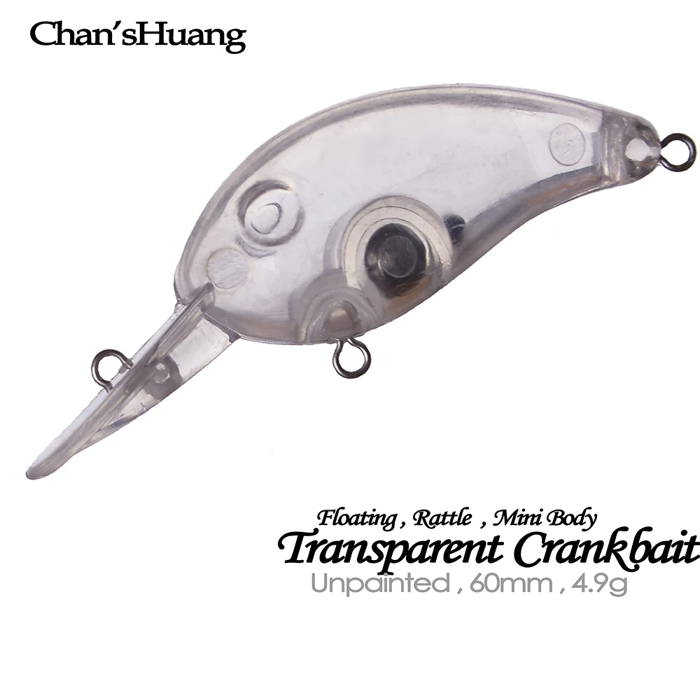 

Chan’sHuang 30PCS Unpainted Blanks Bait 60mm 4.9g Floating Rattles Mini Transparent Crankbait Artificial Fishing Lure
