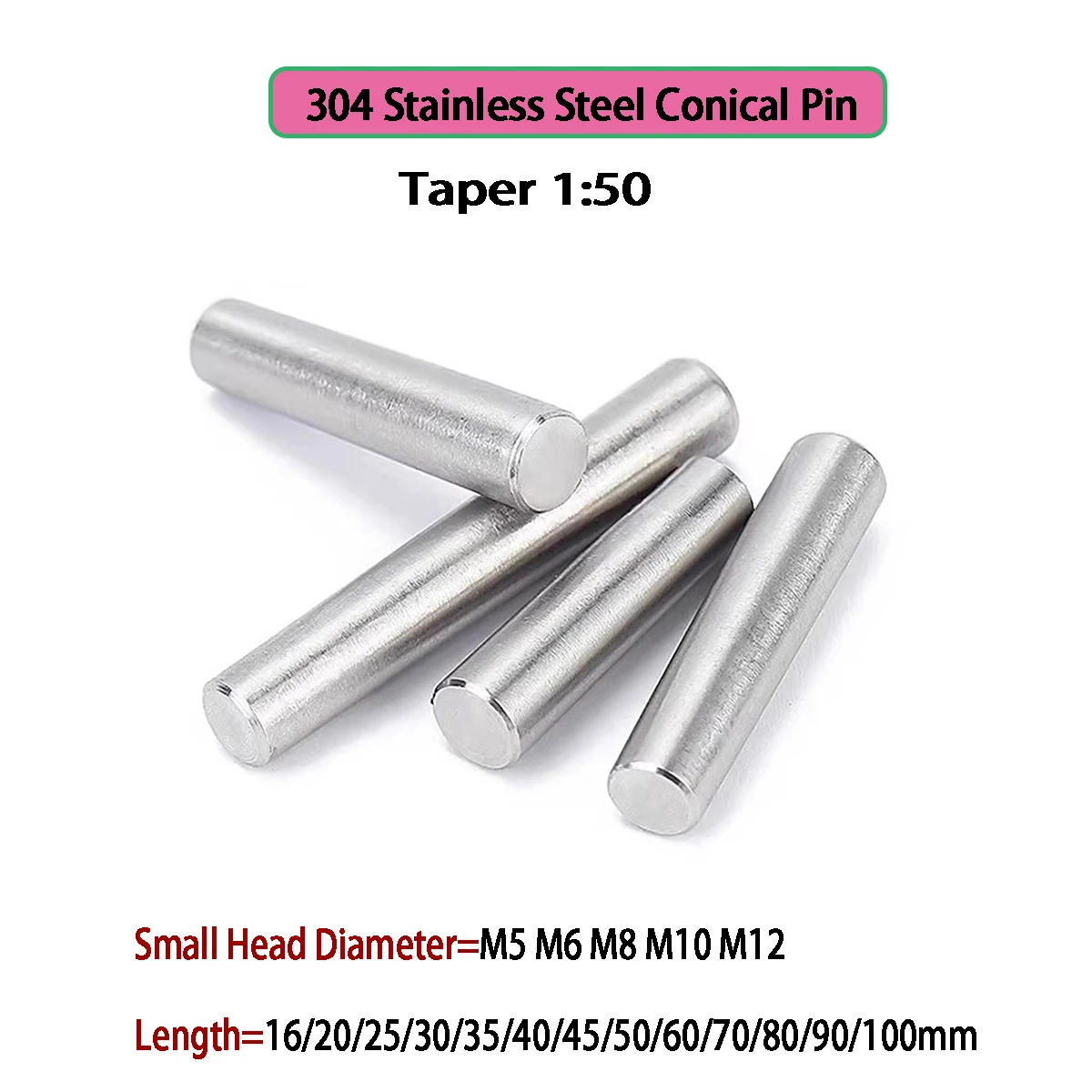 304 Stainless Steel Conical Pin Taper 1:50 Solid Pin  Positioning Pin M5M6M8M10M12