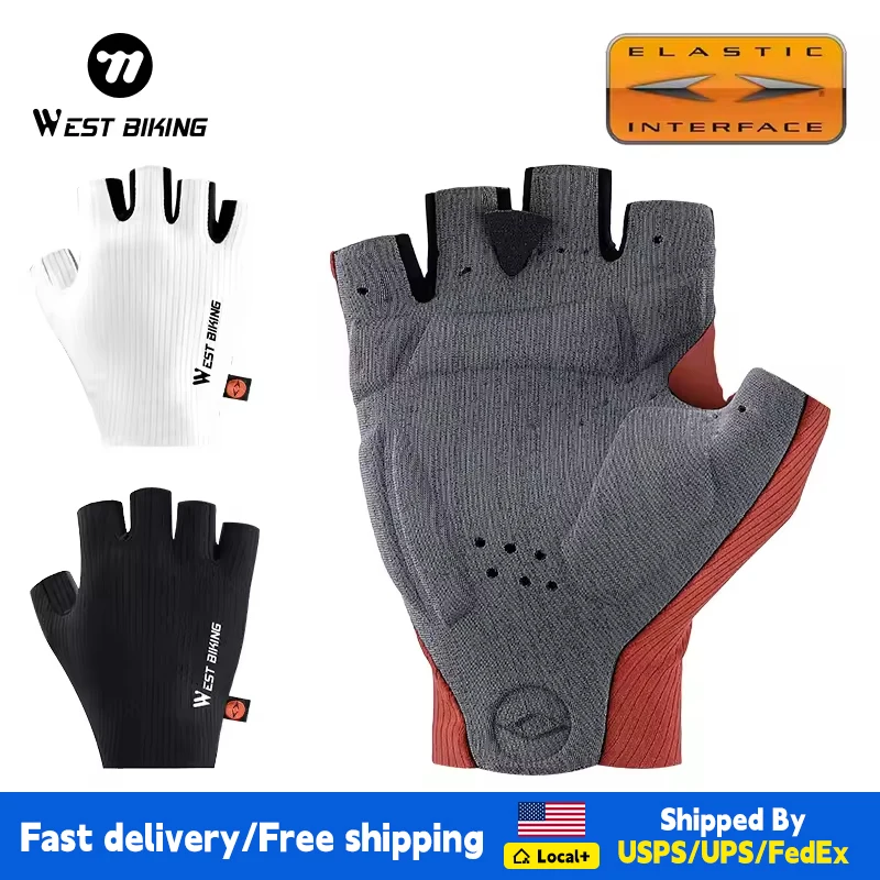 

WEST BIKING AERO Cycling Gloves Italy Elastic Interface® Ultra Palm 200kg/m³ Shockproof Bicycle Accessorie Fingerless Gloves MTB