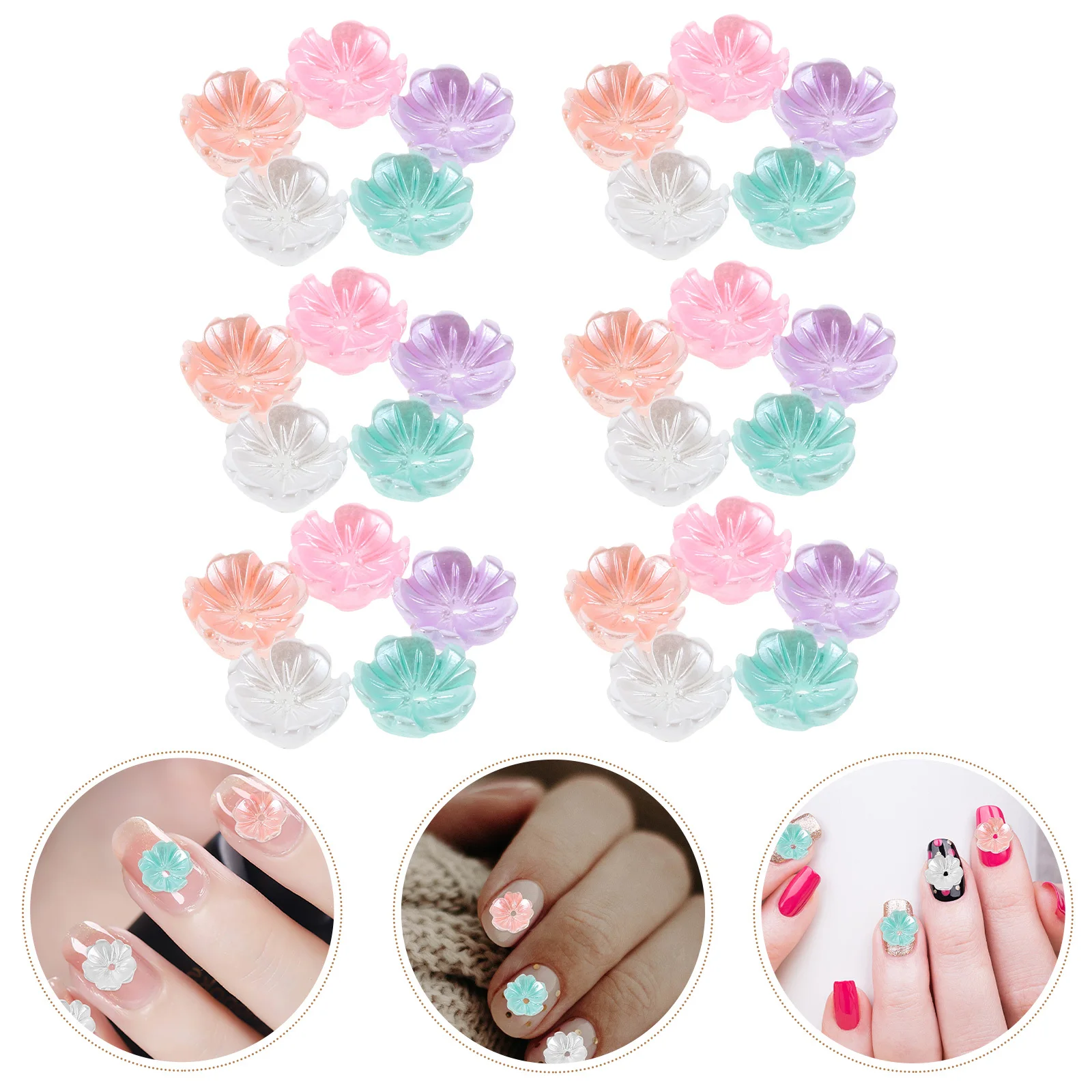 

100Pcs Five-Petal Pearl Flower Embellishments for Nail Art DIY Jewelry Making Mini Floral Spacer Beads Craft Decorations