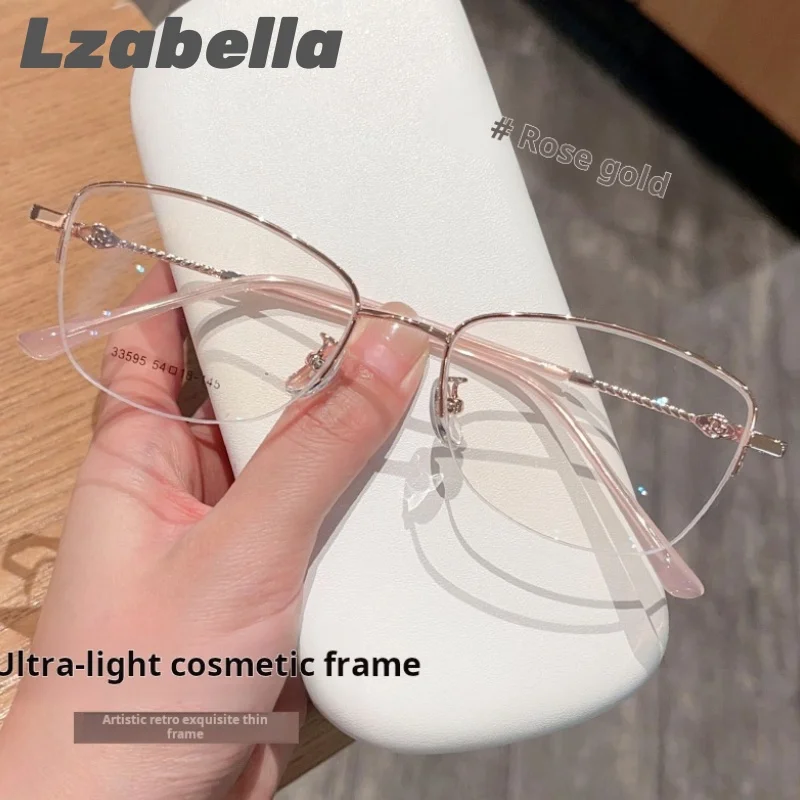 

Lzabella Women's Alloy Cat Eye Half-Frame Glasses Women's Transparent Glasses with Diopter Prescription Eyeglasses Frames 33595
