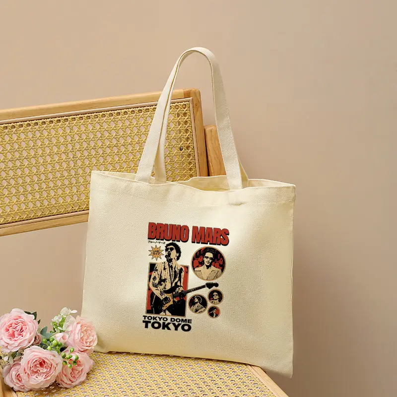 Canvas Tote Bag Large Capacity Multifunctional Shoulder Bag Fashion Men and Women Shopping Bags Bruno Mars World Tour Fan Gifts