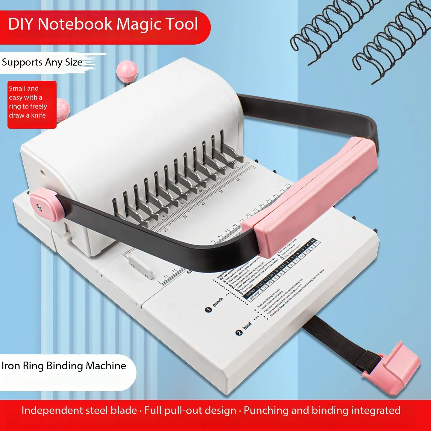 Heavy Duty KP12 Paper Binding Machine for 297mm Wide Sheets, 2.5cm Capacity, 12-Hole Round Punch for Loose Leaf Binding