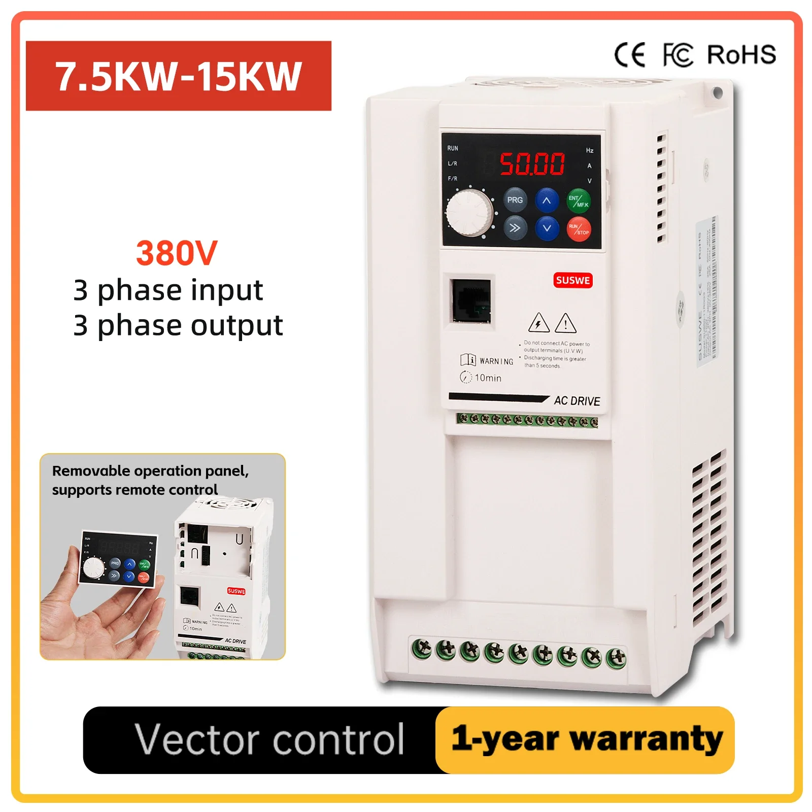 Frequency Converter for Motor 380V 7.5kW-15kW 1 Phase Input to 3 Phase Output 50 60Hz AC Drive VFD Inverter