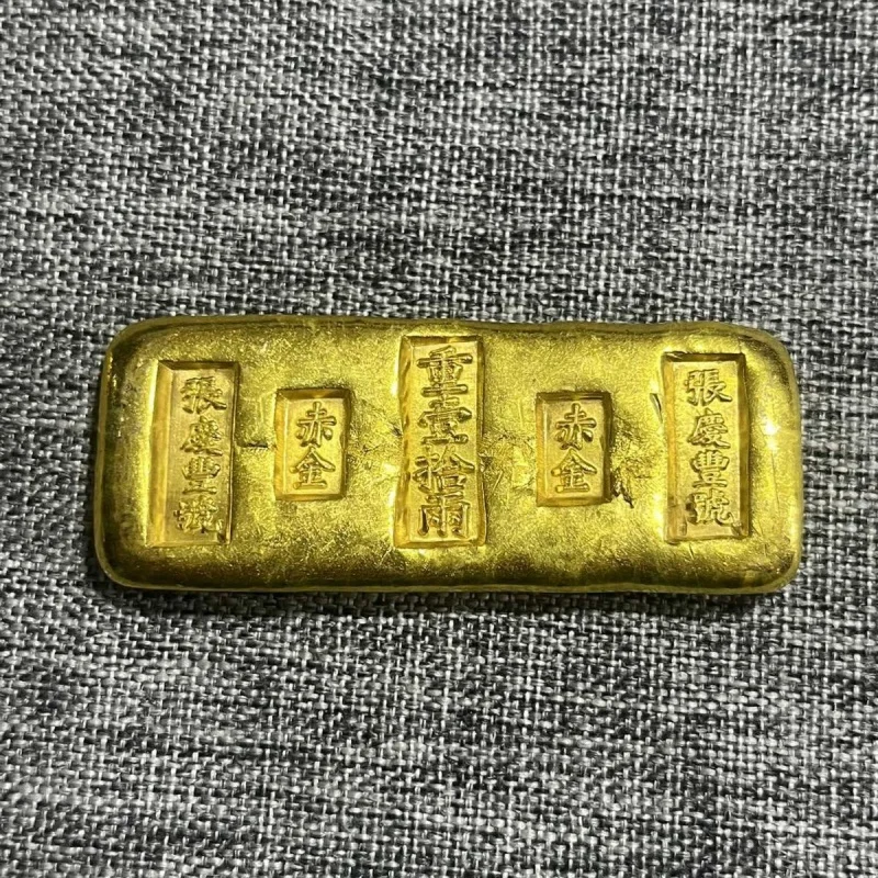 

Ancient Collection Copper Gold Ancient Qing Year Pure Gold Gold Ingot Weight 500.00G Ingot Long Strip Gold New Products Ornament