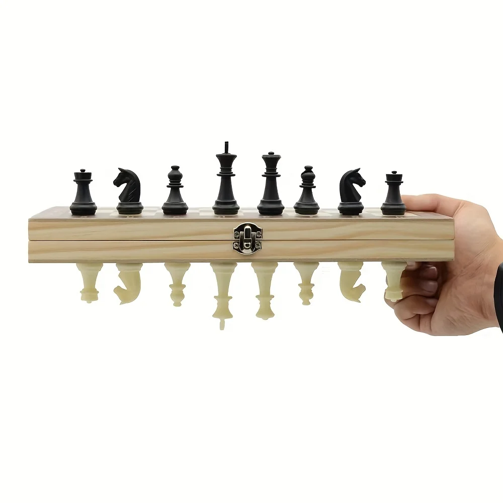 Schach Magnetisches faltbares Schachspiel aus massivem Holz Schachbrett Kinder Geschenk Familienstrategie Schachspiele – Detail 12