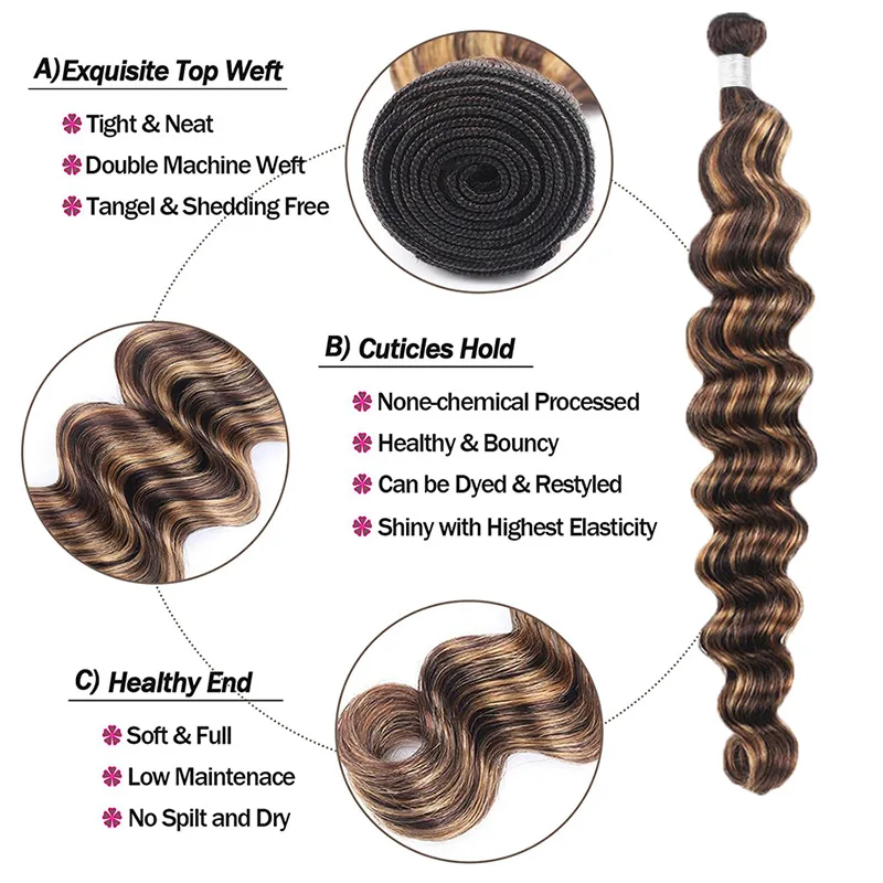 2/3 قطعة P427 تسليط الضوء على حزم موجة عميقة فضفاضة حزم الشعر البشري مع 4x4 الدانتيل إغلاق 100% غير المجهزة البرازيلي عذراء الشعر