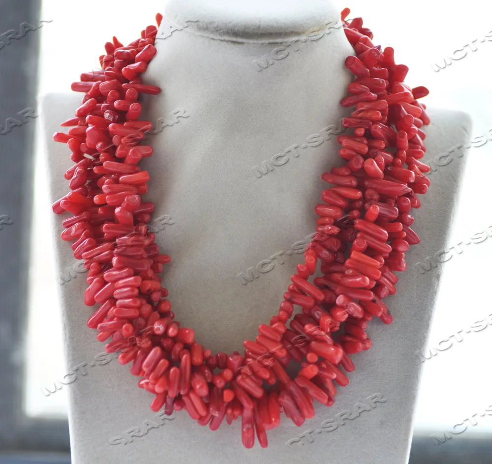 

Z11993 5Row 19'' Red Coral Tree-Branch Necklace