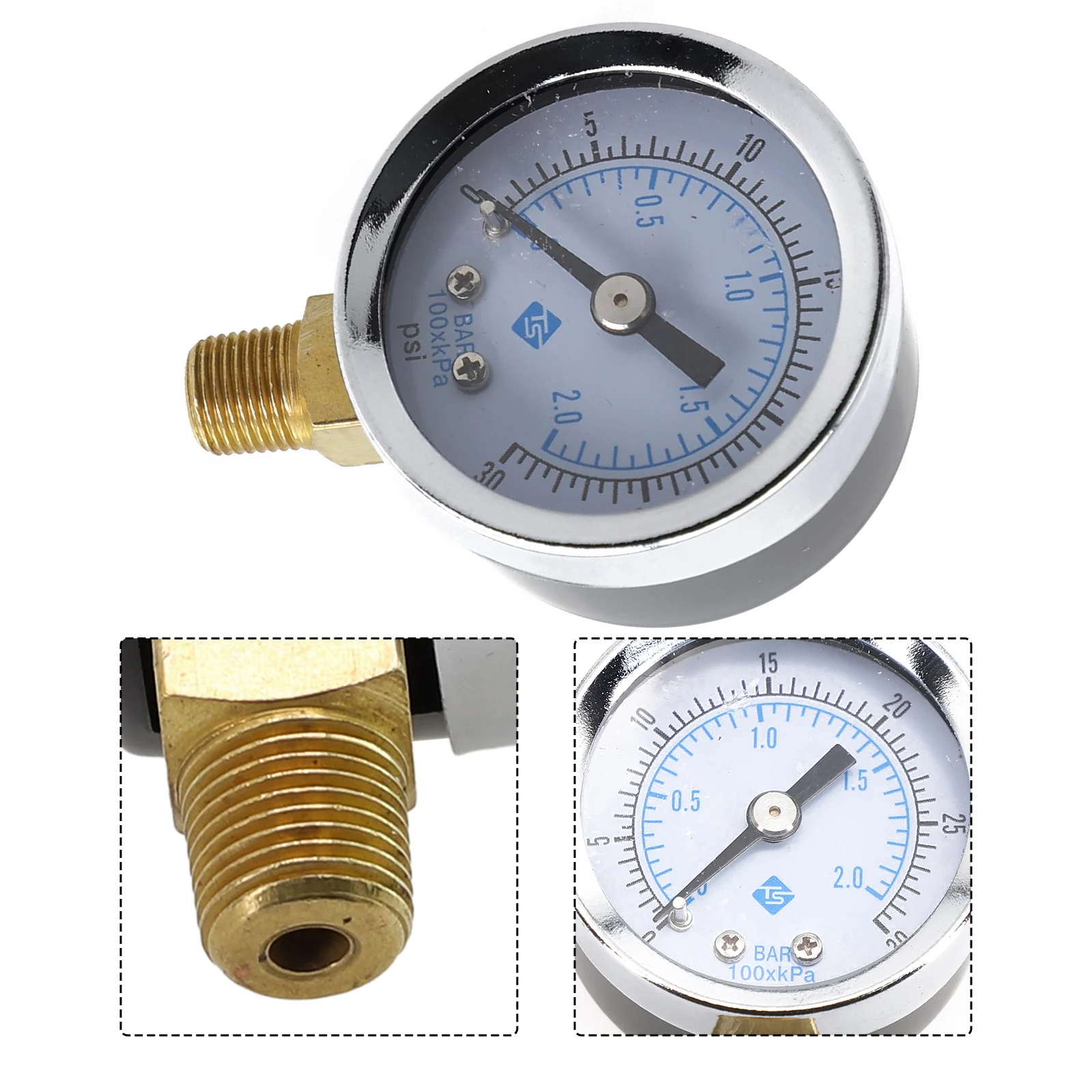 1pc Pressure Gauge Low Pressure For Fuel Air Oil Gas Water Oil Gas Measurement 0-30psi 0-2bar Compressor Instrument Accessories