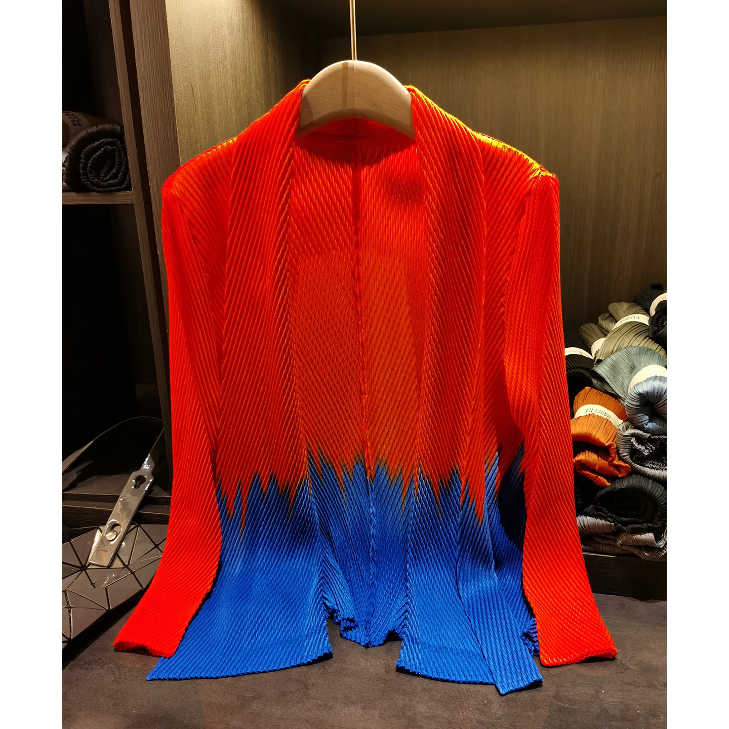 Dragon Scale Pleated Tie Dye Printed Suit Jacket for Spring Elegant and Versatile Loose and Casual Commuting Women's Top
