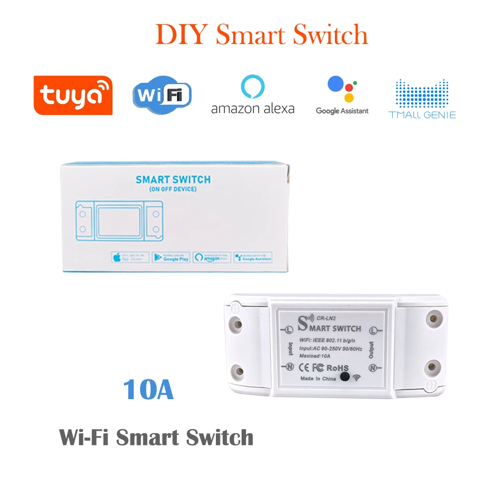 

COLOROCK WiFi Switch Tuya Smart Life App 10A 90-250V AC Works with Google Assistant Alexa Tmall Genie Voice Control