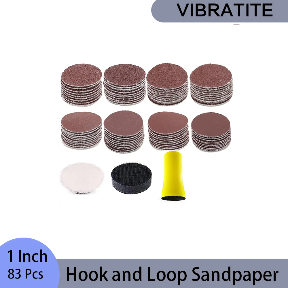 1 Inch Hook and Loop Sandpaper 83 Pcs with Hand Sanding Block Wool Polishing Pad Assorted 80-1000 Grit for Polishing Dust Remove
