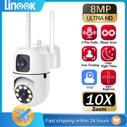 Linook-Caméra de surveillance intérieure intelligente IP WiFi 8MP/10X, dispositif de sécurité sans fil, avec double objectif, pan Ruby