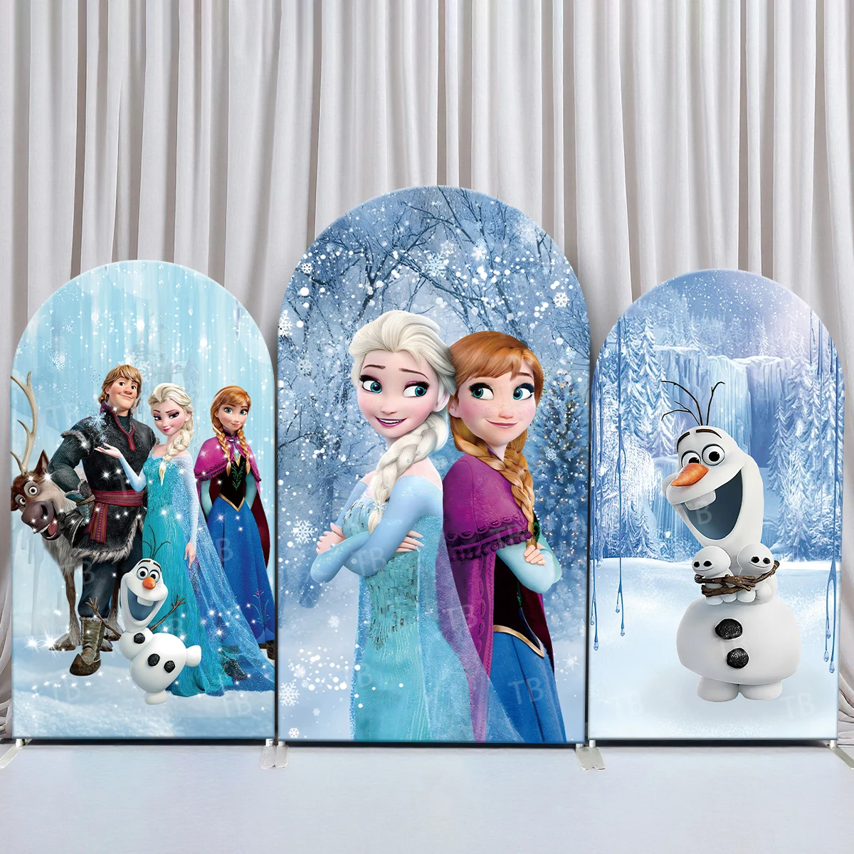

TB Disney Princess Arch Backdrop Cover Elsa & Anna for Kid Birthday Party Decor Baby Shower Photo Background Wall Elastic Fabric