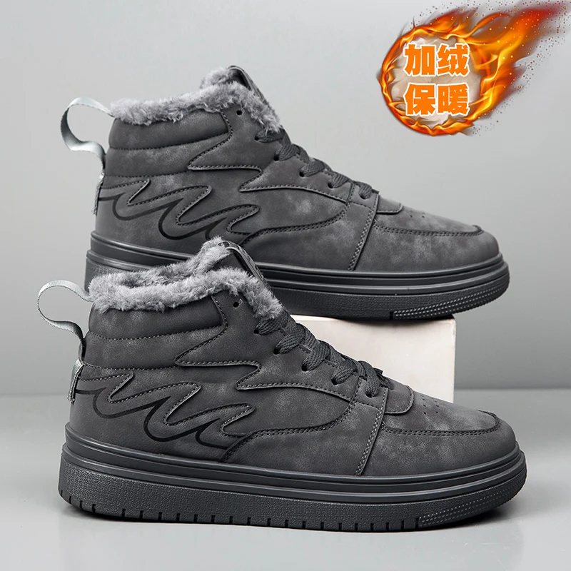 メンズウィンターフットウェア2025、フェイクファー＆厚底、滑り止め、感謝祭用＆おしゃれな普段履き