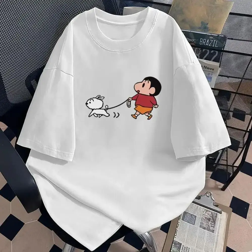 Crayon Shin Chan Shiro Walking Print Cute Anime Mens Casual Short Sleeve T Shirt