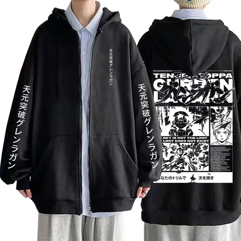 Anime Tengen Toppa Gurren Lagann Simon Zipper Hoodie Men Women Manga Oversized Zip Up Jacket Male Casual Retro Zip Up Sweatshirt