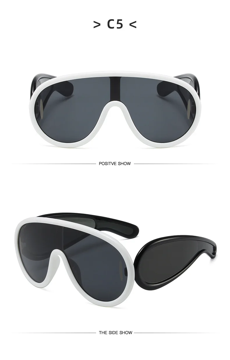 Y2K Sport Punk Sonnenbrille Frauen Männer Einteilige Sonnenbrille für Damen Luxus Marke Übergroßen Steampunk Brillen Goggle UV400 – Detail 12