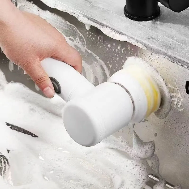 5 in 1 Gray Handheld Kitchen Wireless Electric Dish Bathroom Spin Scrubber Cleaning Brush Household Clean Tool Set