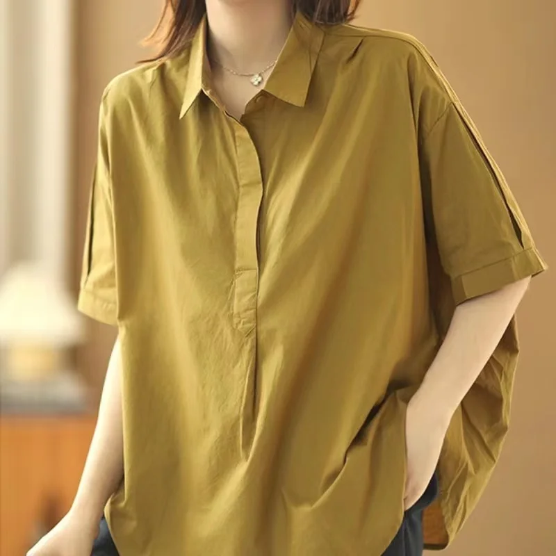 

Women's plus Size Shirt Summer New Style Casual Loose Short Sleeve Cover Belly Vintage Outerwear Artistic Commute Style