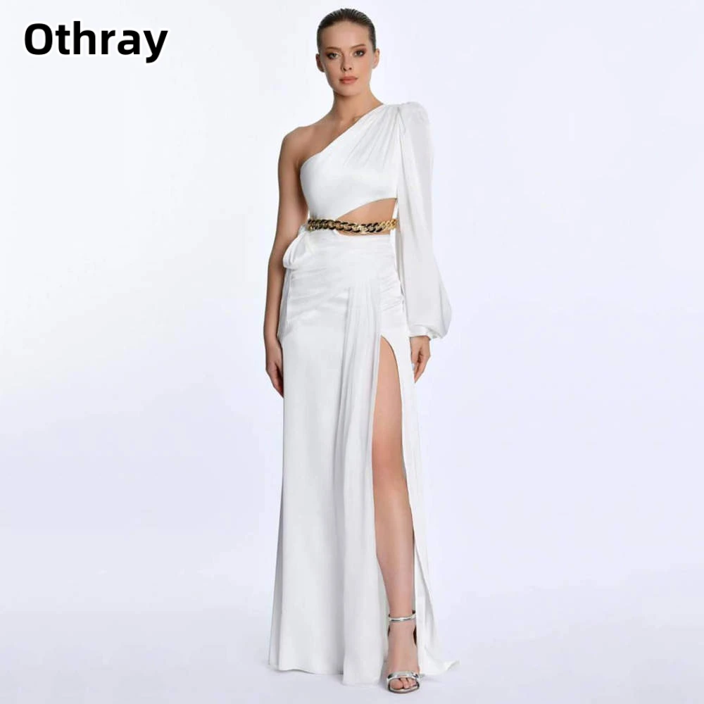 

Othray One Shoulder Long Sleeves Side Split A-line Sash Evening Dress Beach Party Dress Robe De Soirée Prom Gowns