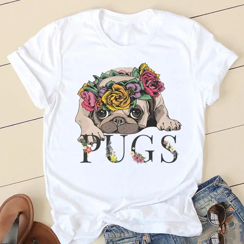 Women T-shirts Dig Face Pug 2022 Ladies Fashion Clothing Short Sleeve Cartoon Clothes Spring Summer Female Tee Graphic Tshirt