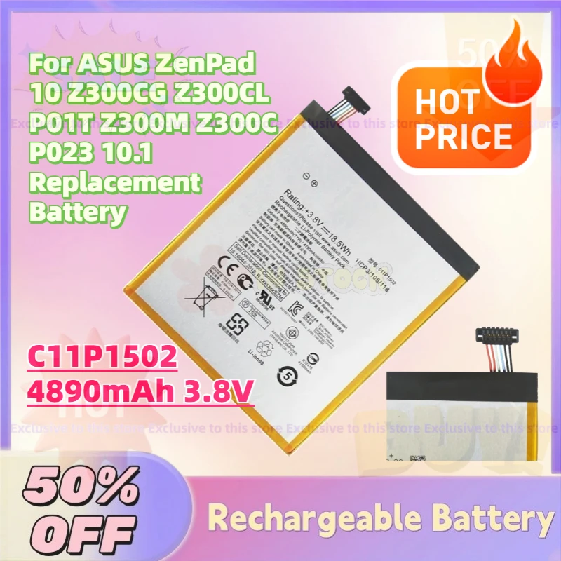 

Hot Sale C11P1502 4890mAh 3.8V Tablet Battery for ASUS ZenPad 10 Z300CG Z300CL P01T Z300M Z300C P023 10.1 Replacement Battery