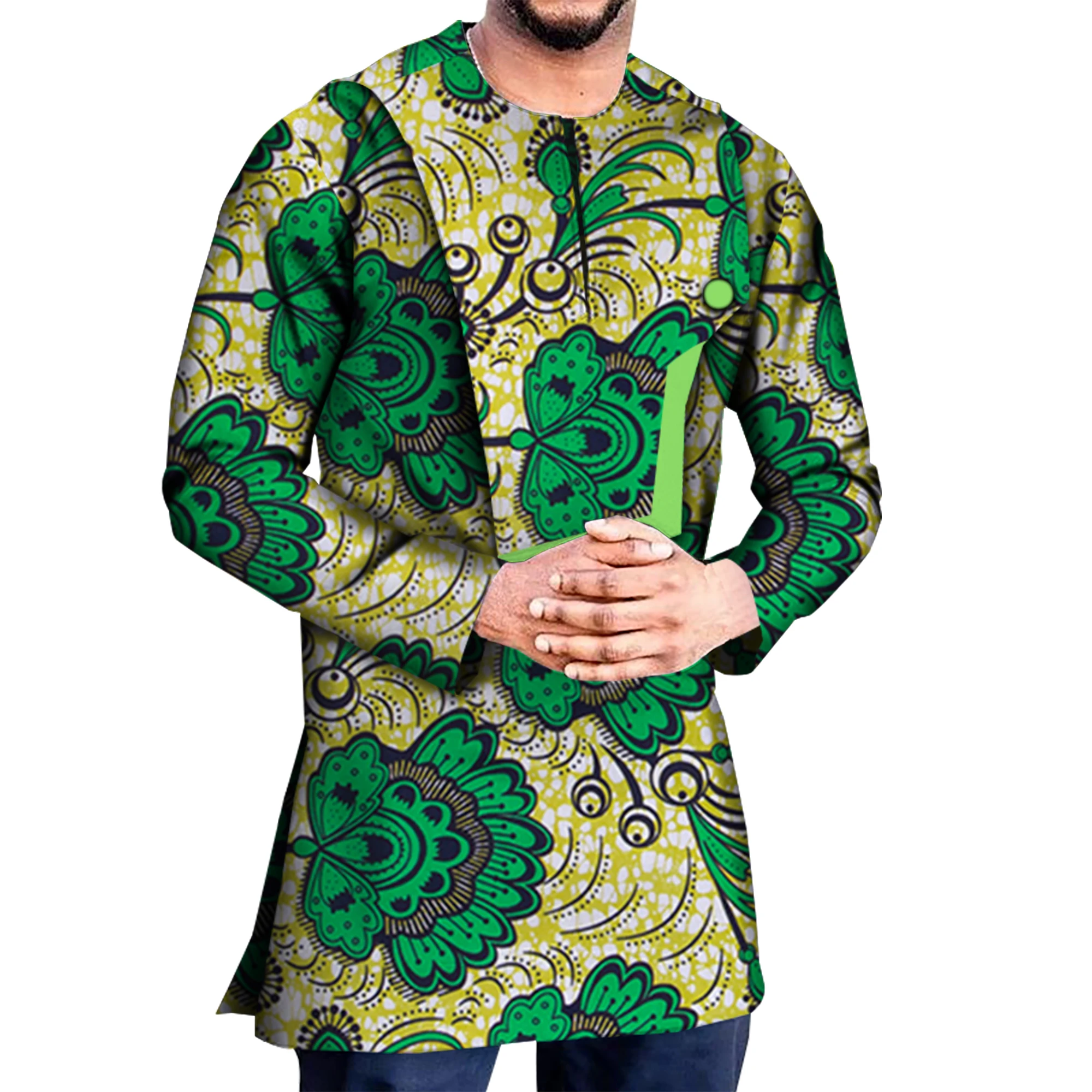African Shirt for Men Long Sleeve African Dashiki Shirt African Print Men's Cotton Shirts Tops African Clothes WYN1222