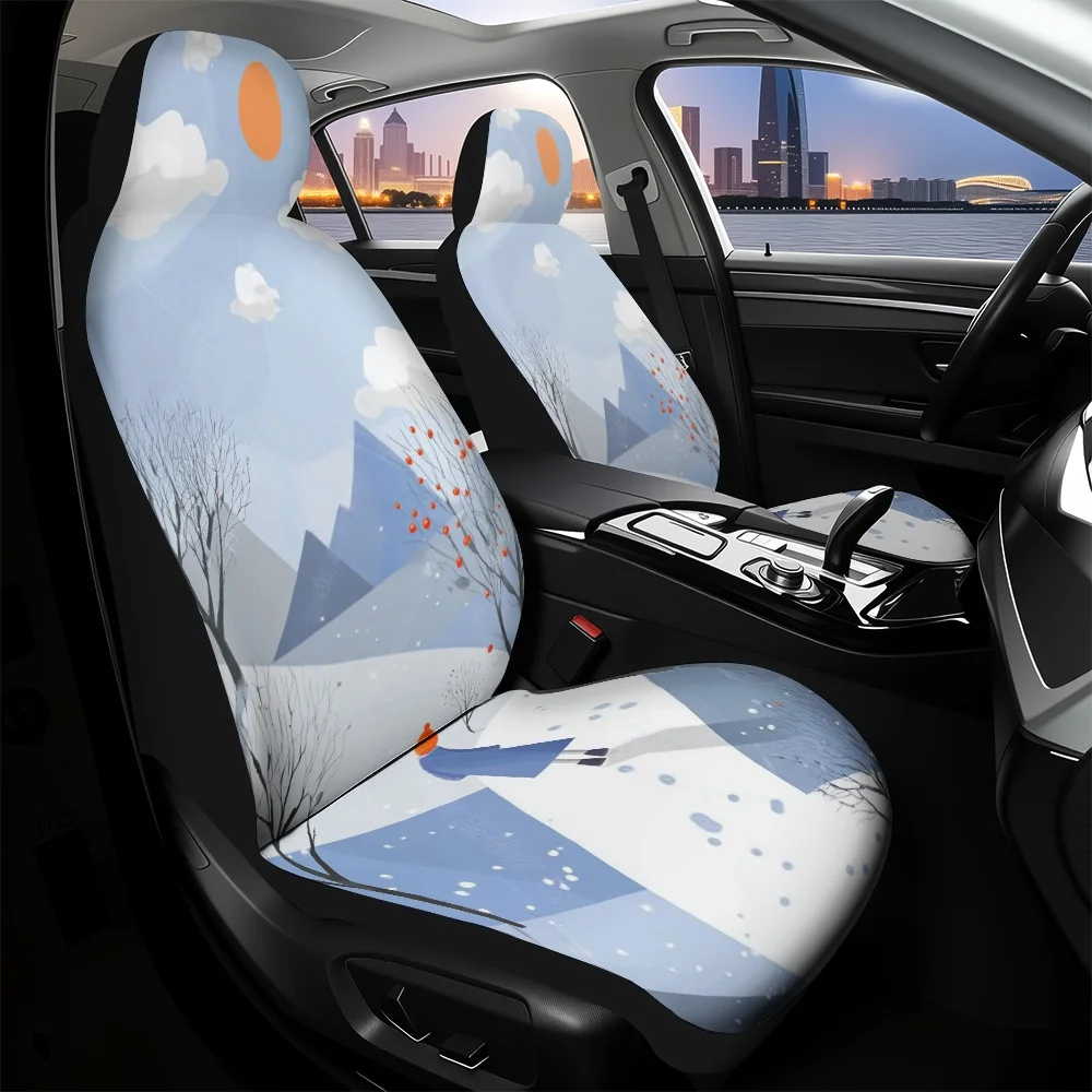 2pcs Winter Forest Walk Car Seat Covers Set - Durable Washable Fabric, Stylish All-Season Vehicle Seat Covers With Snowy Landsca