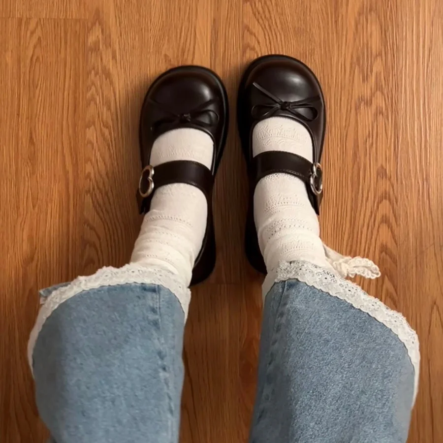 Women Faux Leather Small Bow Heart Metal Buckle Flats Woman Student Flat Uniform Shoes Sweet Kawaii Lolita Mary Janes JK Shoes view 4